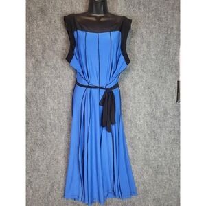 Vintage Blair Women's XLG Blue Maxi Dress Sleeveless Black Trim Belted Elegant